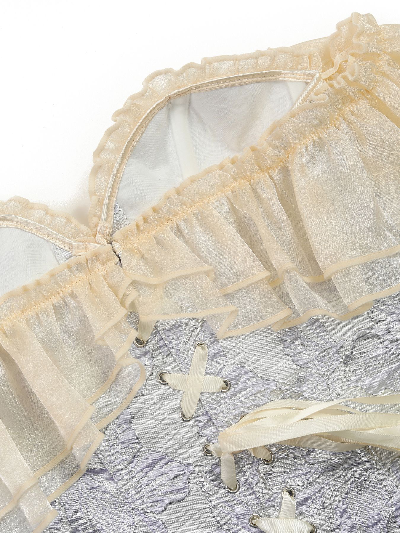 Women Off Shoulder French Corset Vintage Palace Ruffle Lace Fishbone Shapewear